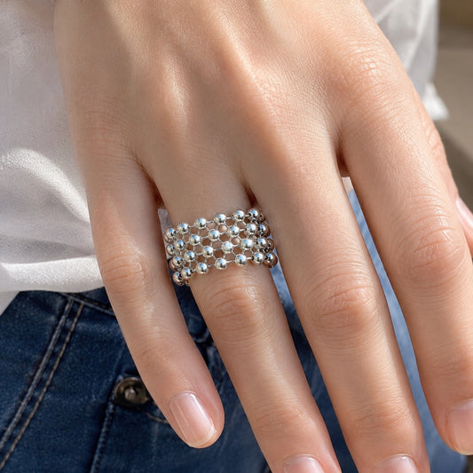 Anillo Perlas Tejidas