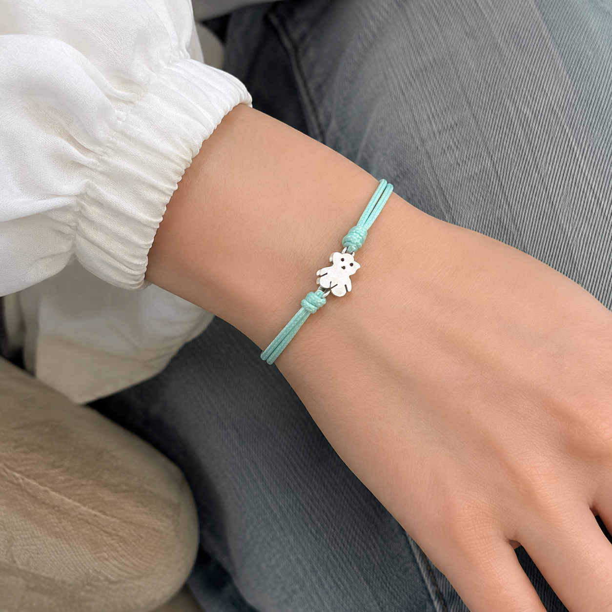 Pulsera de Piel con Osito de Plata
