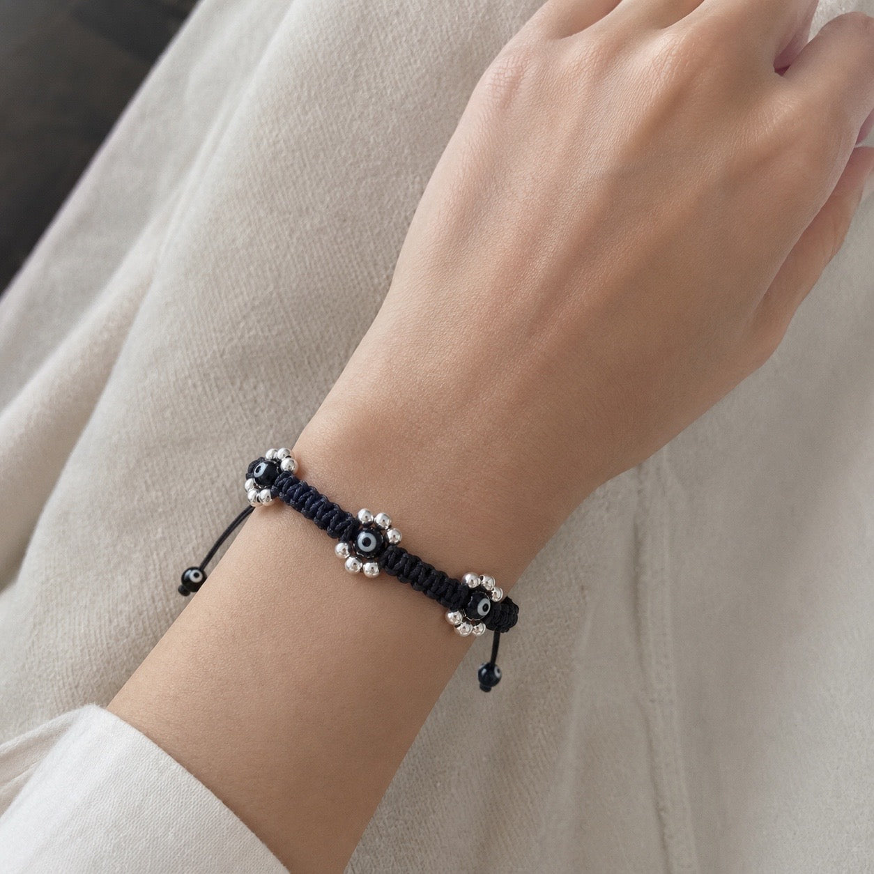 Pulsera Ojo Turco con Flor de Perlas Grande