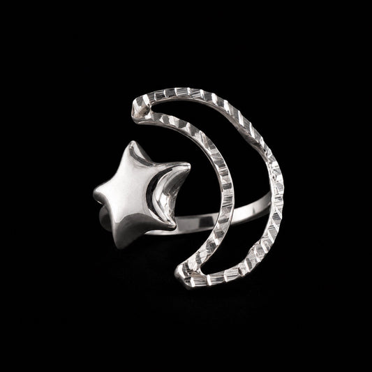 Anillo Silueta Luna y Estrella