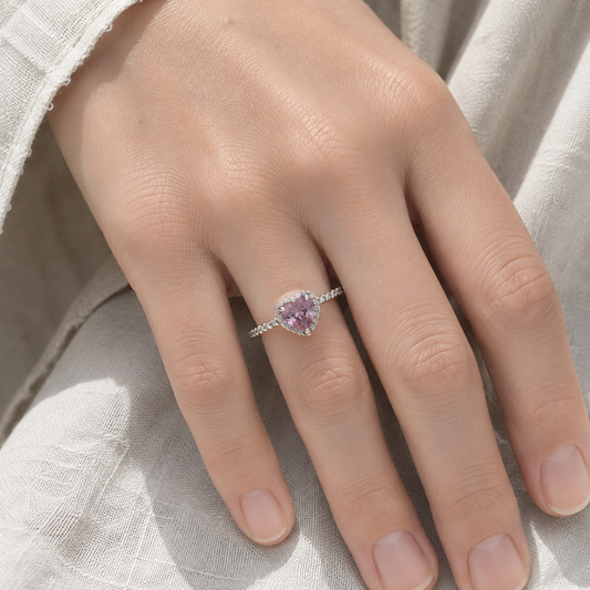 Anillo Corazón Rosa con Circonias