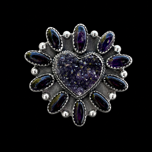 Anillo Corazón de Diez Amatistas