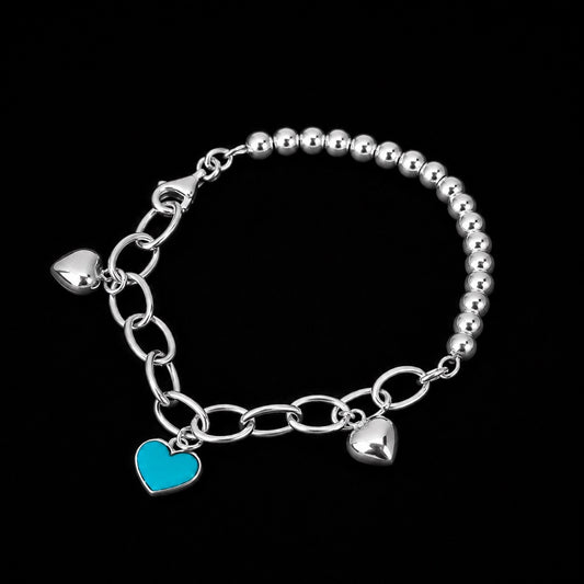 Pulsera Corazones con Perlas de Plata