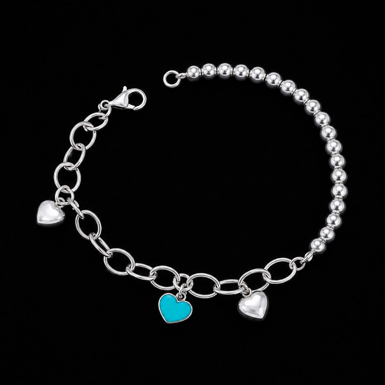 Pulsera Corazones con Perlas de Plata