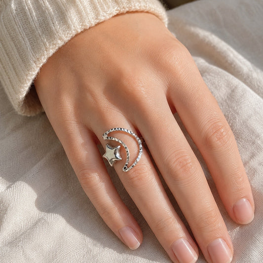Anillo Silueta Luna y Estrella
