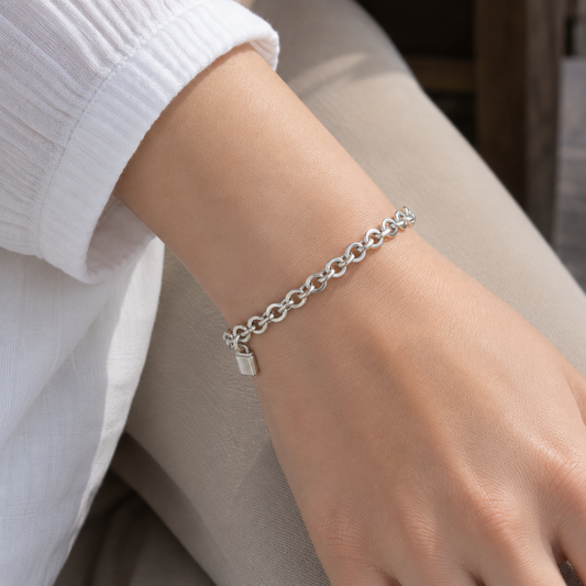 Pulsera Eslabón Redondo con Broche de Caja
