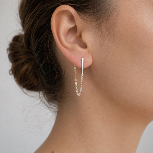 Aretes Largos Barra con Cadena