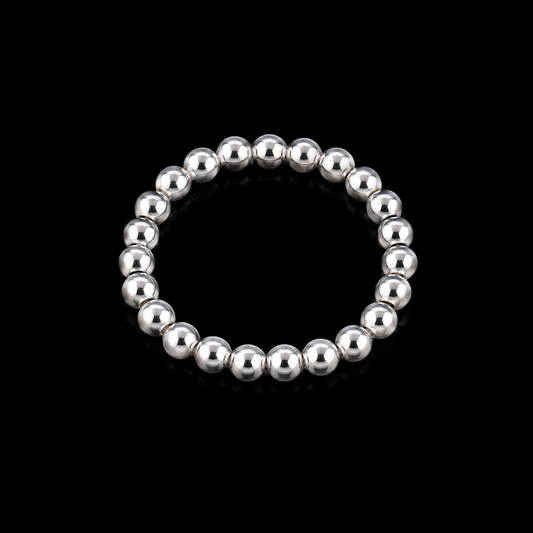 Anillo Elástico de Perlas de Plata