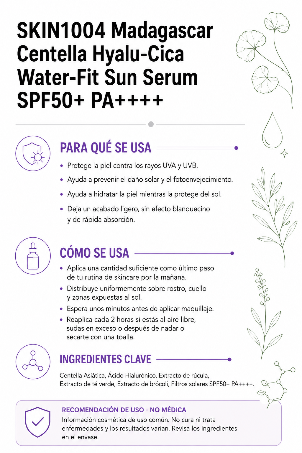 SKIN1004 Madagascar Centella Hyalu-Cica Water-Fit Sun Serum SPF50+ PA++++