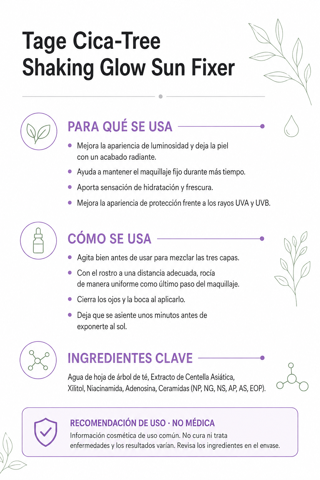 Tage Cica-tree Shaking Glow Sun Fixer Spf 50 50ml Makeup Fix