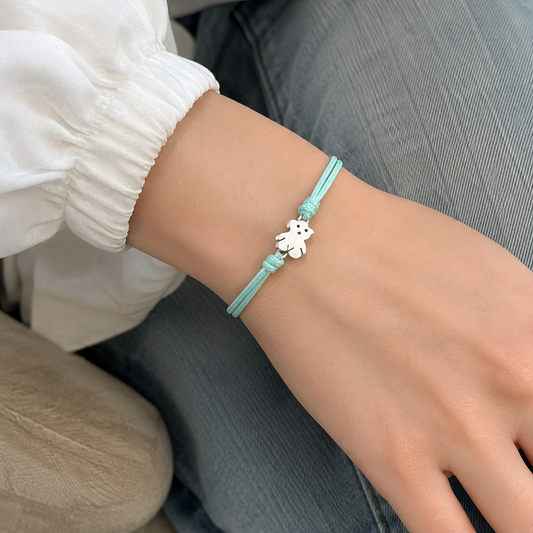 Pulsera de Piel con Osito de Plata