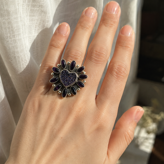 Anillo Corazón de Diez Amatistas