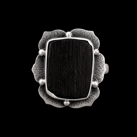 Anillo Flor de Turmalina Negra