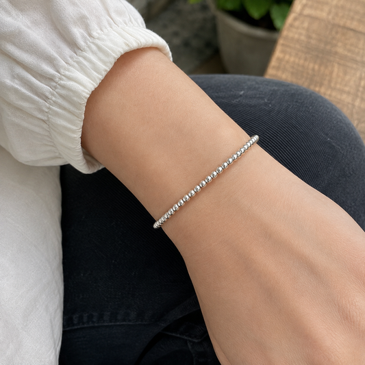 Pulsera Elástica de Perlas de Plata