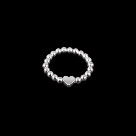 Anillo Elástico Corazón de Perlas de Plata