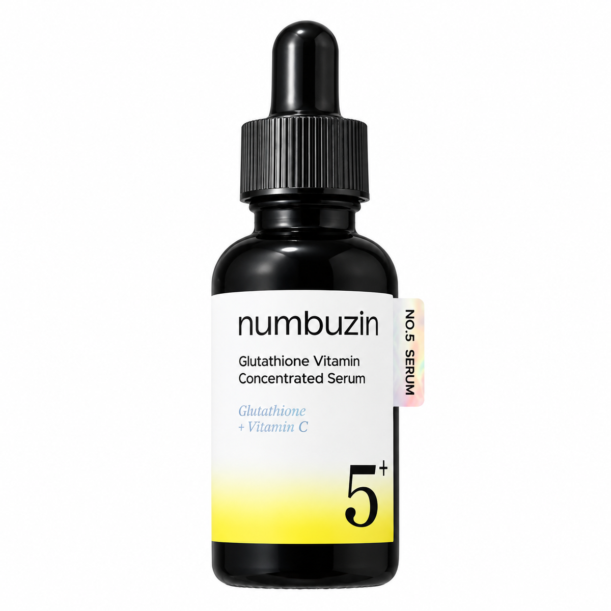 numbuzin No.5+ Glutathione Vitamin Concentrated Serum, frasco cerrado sobre fondo blanco