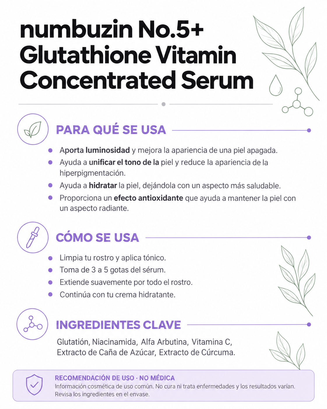 Ficha informativa de numbuzin No.5+: para qué se usa, cómo se usa e ingredientes clave